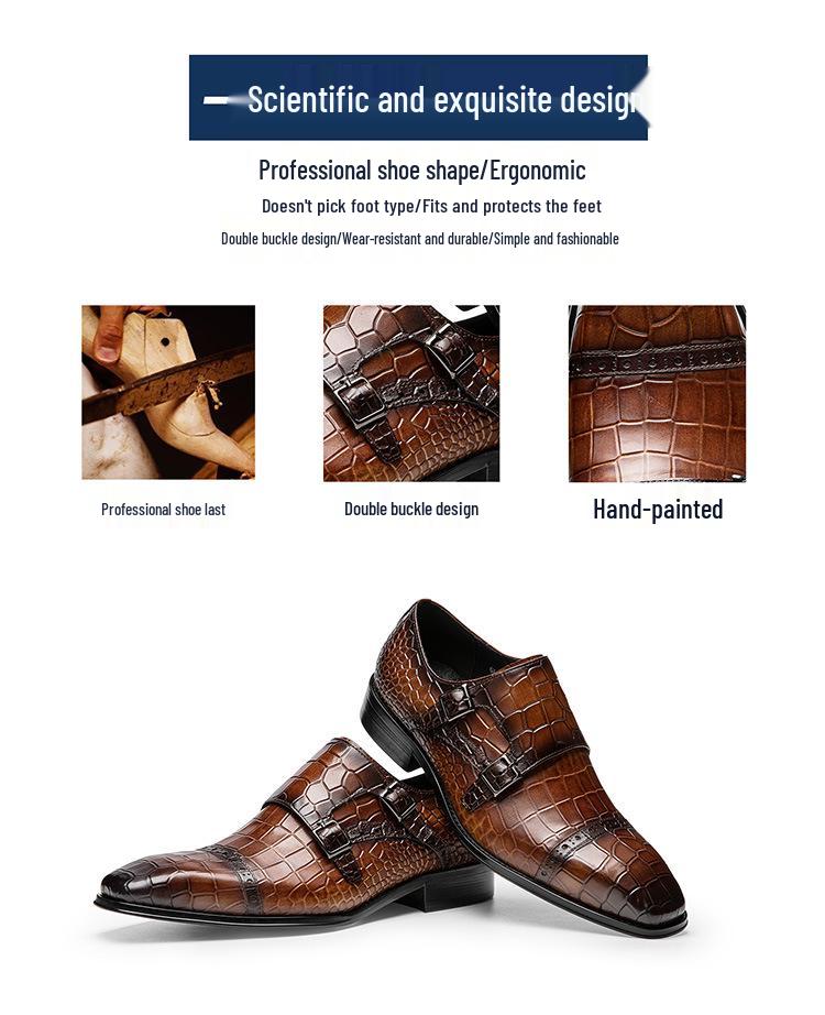 Men's Genuine Leather Slip-On Monk Shoes - Square Toe Business Casual
