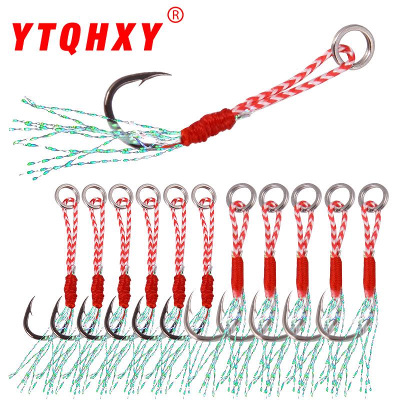 

Сверхпрочный набор тройных и одинарных крючков с джиговыми перьями - Мощная рыболовная снасть из высокоуглеродистой стали Single Hook Silver 11#