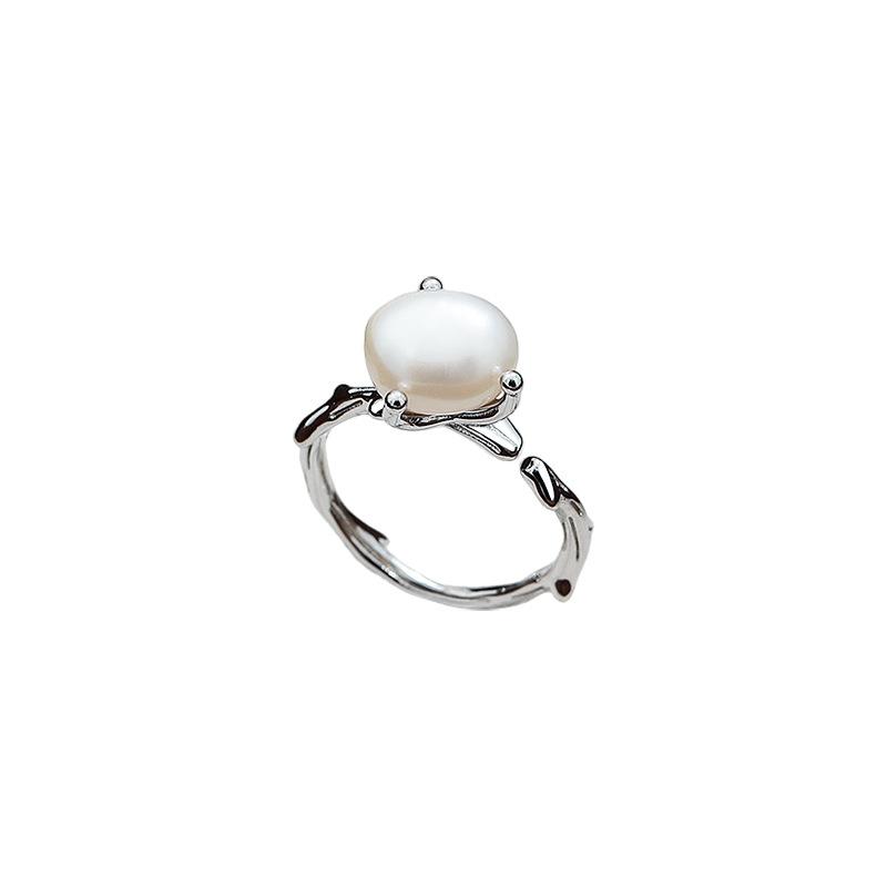 Natural Pearl Ring Female Elegance Sweet Temperament Versatile Ring Opening Design Hand Jewelry