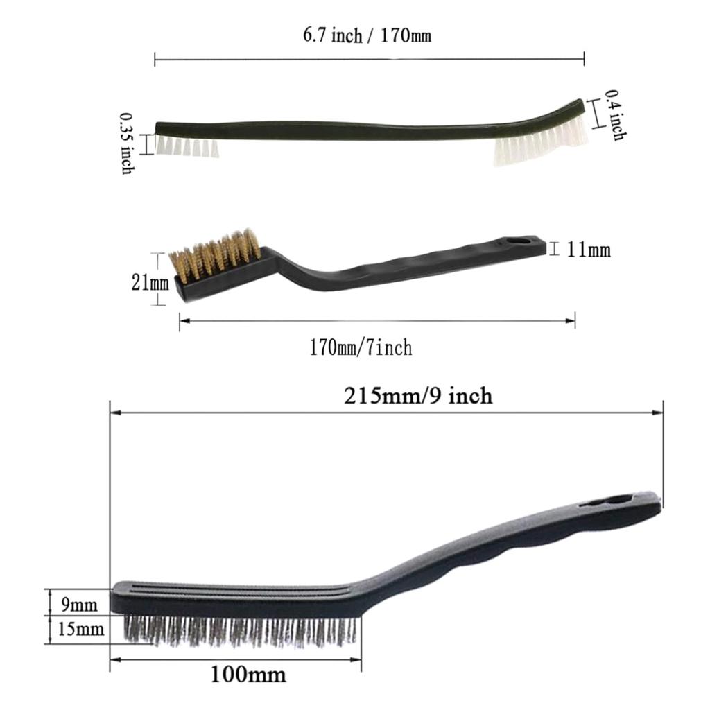 9pcs Handy Steel/Nylon/Brass Brushes Wire Brush Set for Easy Rust Removal and Cleaning
