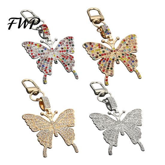 Zinc Alloy Keychain Pendant Sparkling Rhinestones Butterfly Shape with Lobster Clasp Backpack Accessory No-fall Rhinestone