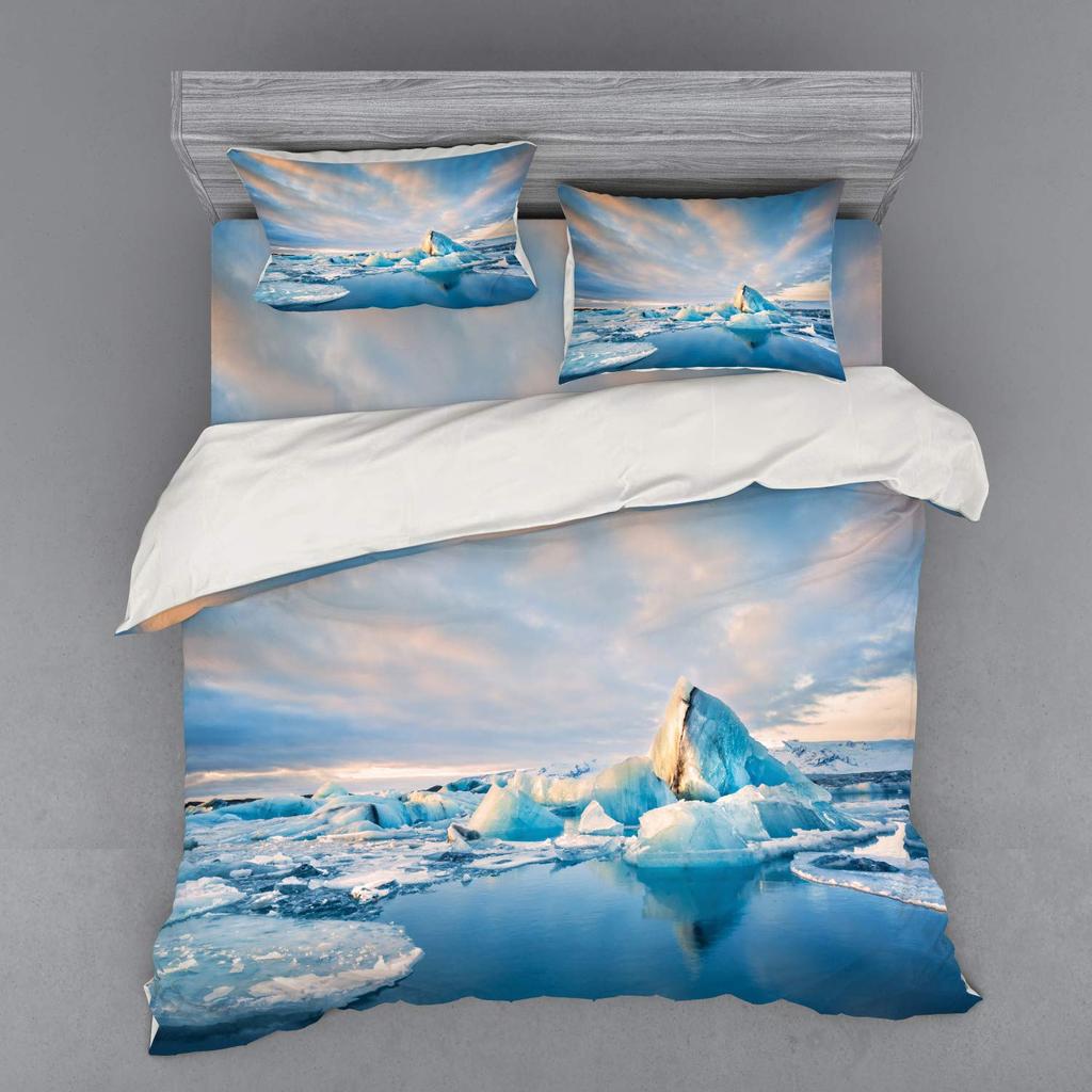 Glacier Duvet Cover Sets for Kids Teens Queen Quilt Covers Lightweight Down Bedroom Decor 2 Pillowcases 1 Duvet Cover No Quilt