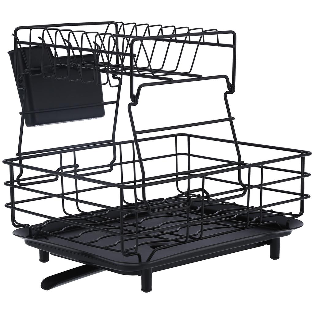 Drain Rack Double Layer Wrought Iron Double Countertop Dish Chopsticks Storage Rack with Drain