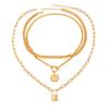 Elegant Embossed OT Buckle Three-Layer Necklace Set for Women