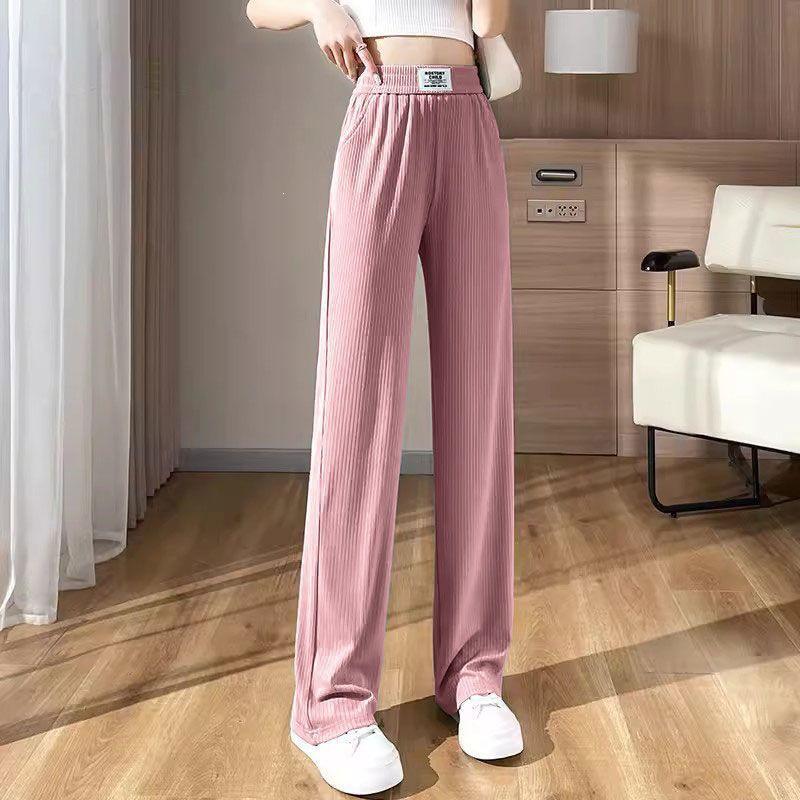 

Ice Silk Wide-Leg Pants: Women s High-Waisted, Slimming, Loose, Straight-Leg, Summer Casual. 3XL (145-160 lbs)