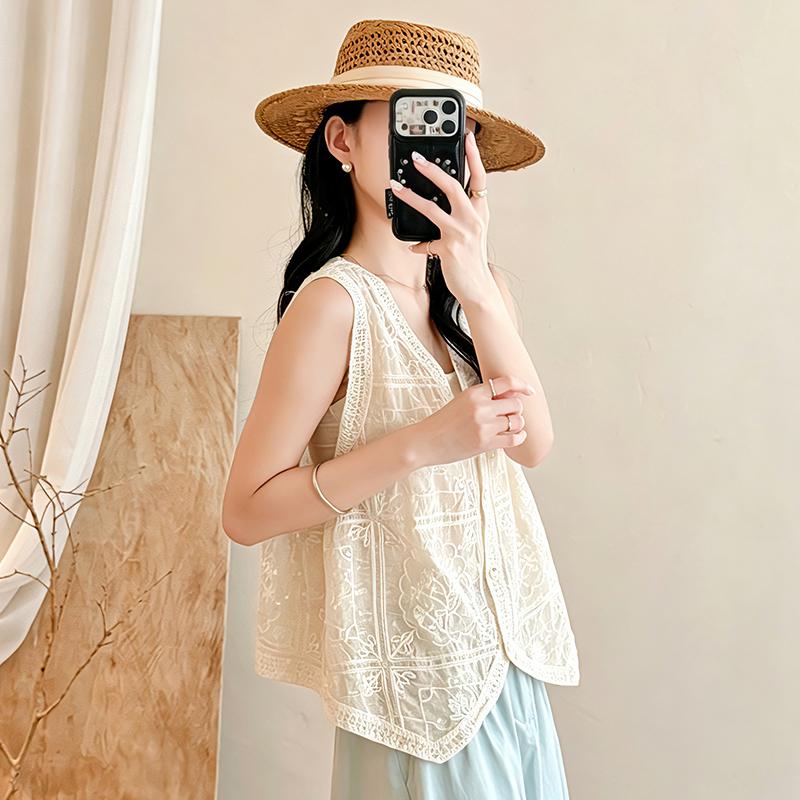 DIMANAF 2026 Plus Size Summer Women Blouse Tunic Tank Loose Casual Cotton Lady Tops Tees Shirt Lace Floral Sleeveless Vest