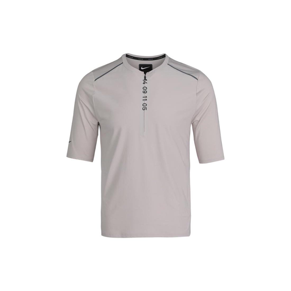 Nike Numeric Printing Half Zipper Breathable Running Short Sleeve Khaki Men s AQ6387-286 M
