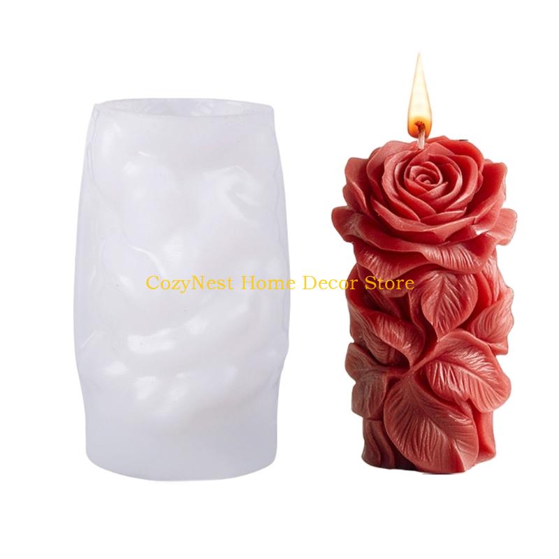 92MF Rose Flower Cylinder Silicone Molds for Candle Soap Home Decoration