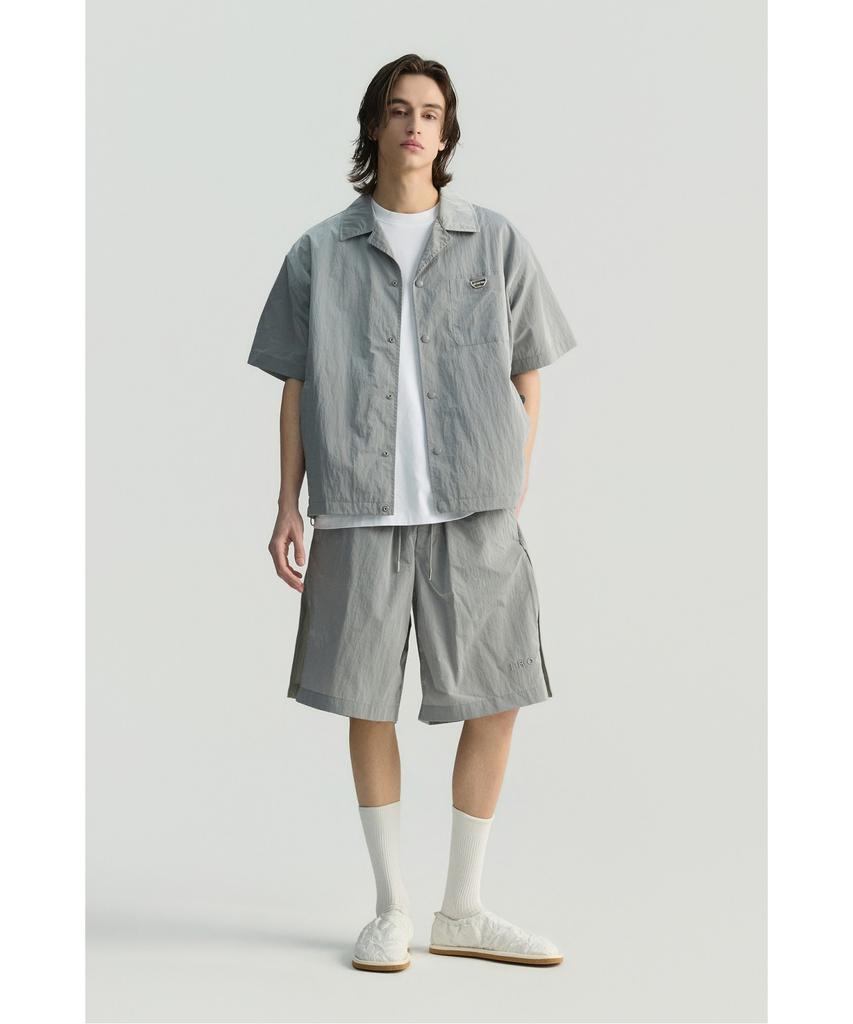 IRO Rafales Metal Nylon Mesh Color Block Bermuda Shorts Grey