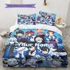 Blue Lock Soccer Custom Name Pattern Bedding Quilt Set Quilt Cover Pillowcase Home Birthday Gift(1 * Duvet Cover + 2 * Pillowcase, Without Core)