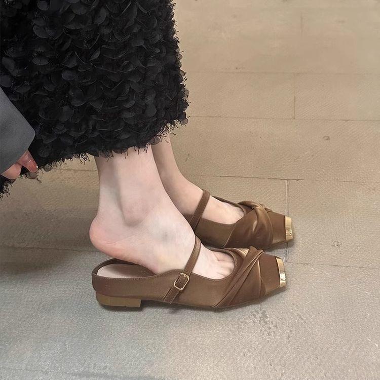 

Баотоу полутапочки женские 2025 лето новая внешняя одежда французские на платформе с юбкой одна педаль одинарная обувь темперамент сандалии 40 коричневый