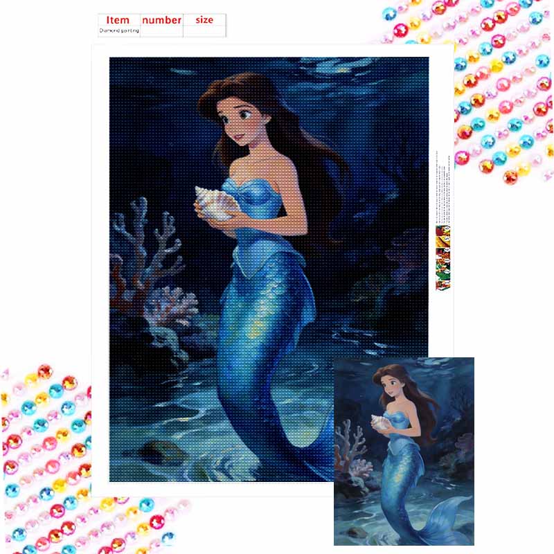 Disney Princess Ariel Mermaid Diamond Painting Art Mosaic Kit Handmade diy5D Home Decor Gift Round 20x30cm