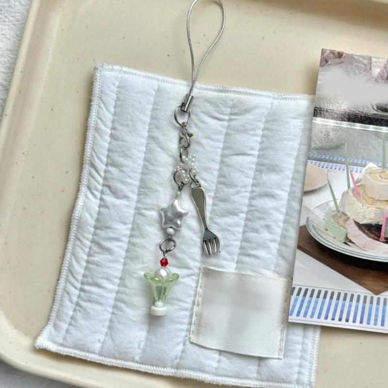 Sweet Dessert Theme Beaded Phone Strap Handmade Resin Charm for Women Girls Lovely Gift Keychain Bag Accessory