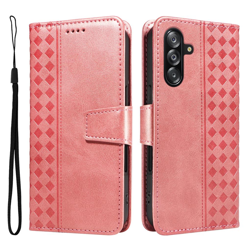 For Samsung Galaxy A16 5G/Galaxy A16 4G/Galaxy A26 5G Leather Case Wallet Stand Grids Imprinted Phone Cover with Strap