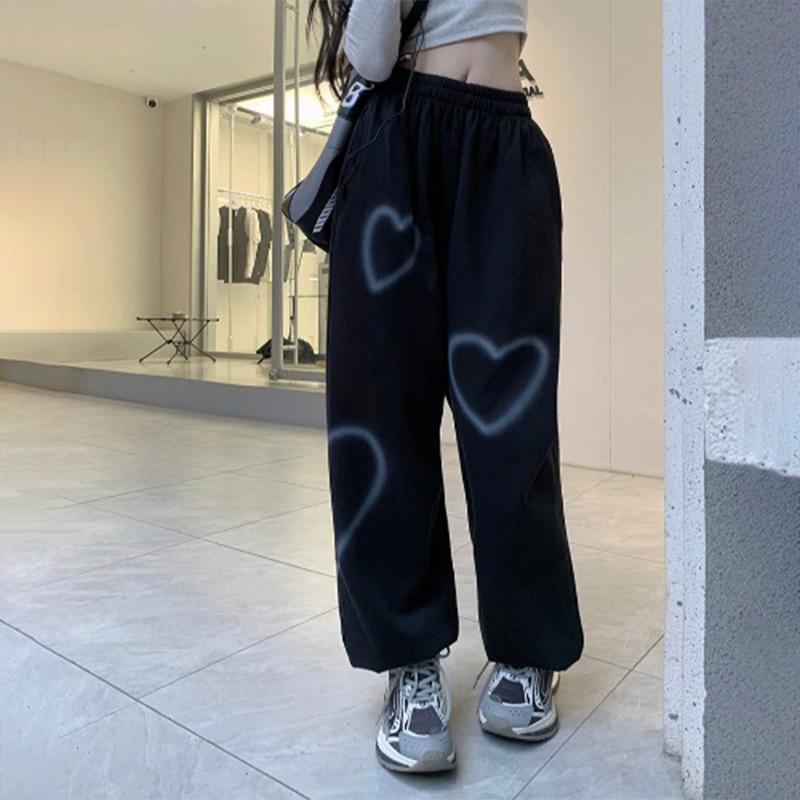 Women's High-Waist Slimming Love Heart Sports Pants - Trendy Spring/Summer Straight Casuals