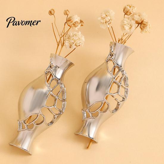 Fashionable Hollow Winding Line Earrings 1 Pair Flower Vase for Women, Retro Metal Shape Silver Metallic Dangle Earrings, DIY Bouquets Floral