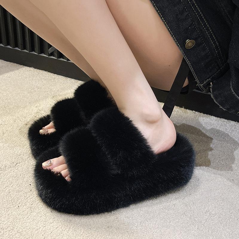 2025 spring and autumn large size new small muffin thick bottom heightening plush cotton slippers women wear home fluffy shoes