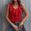 Yousheng Women Vest Solid Color V-Neck Ruffle Trim Sleeveless Blouse Loose Fit Summer Pullover Tops Daily Wear