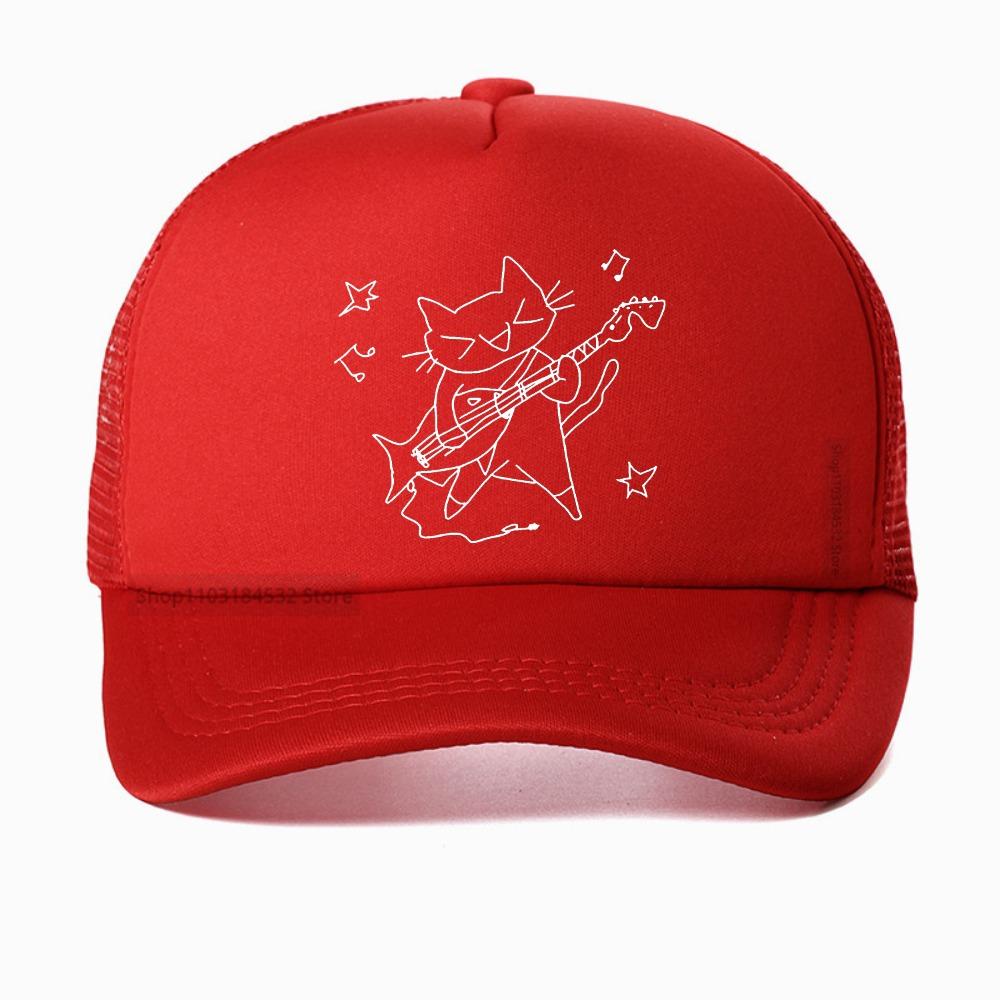 Music Is My Life Cat Graphic Baseball Cap Unisex Summer Fashion Visor Outdoor Adjustable Mesh Breathable Trucker Hat