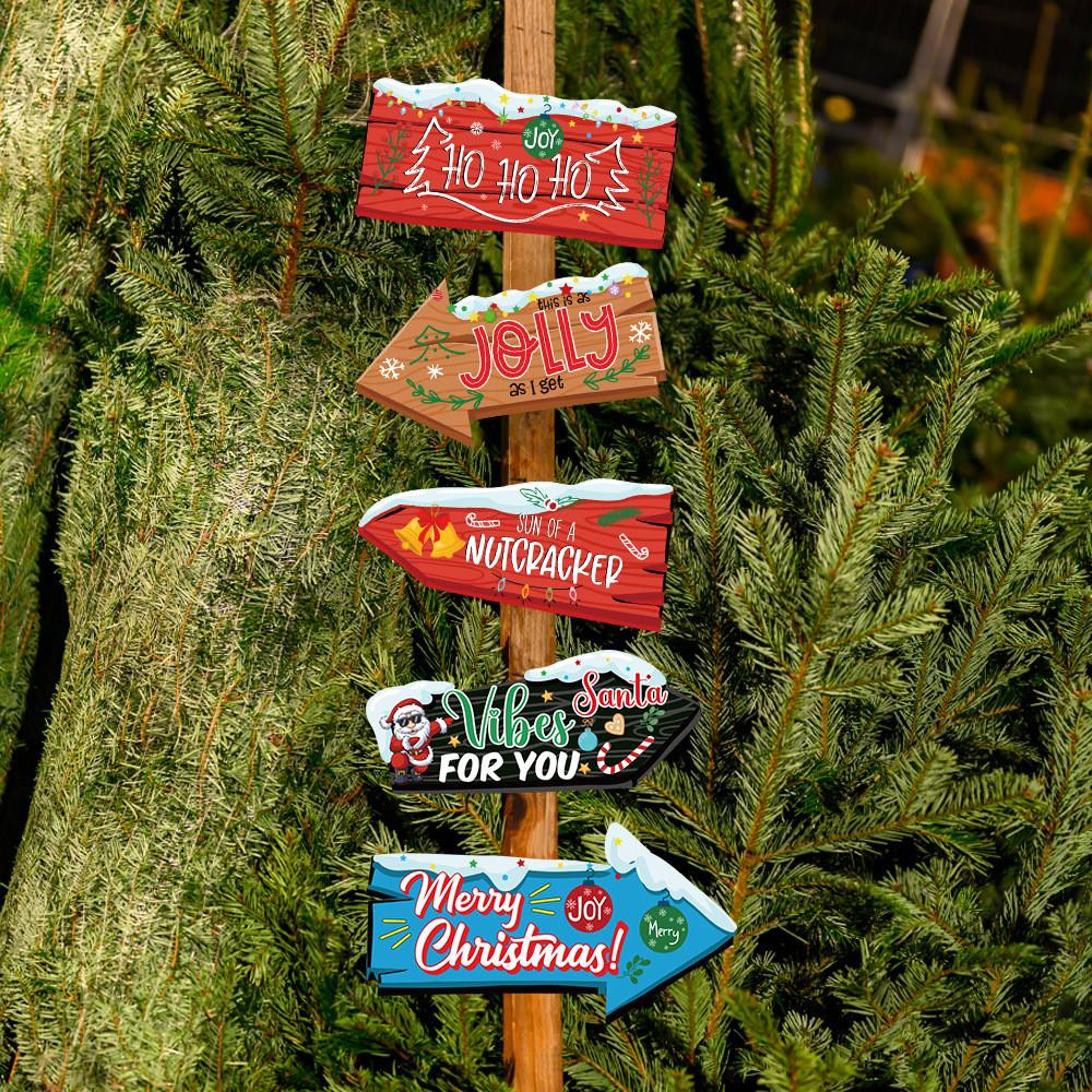 Party Christmas Themed Wooden Stake Design Paper Signage For Event Seasonal
