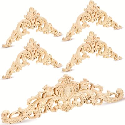 5 Pieces Wood Appliques Onlays Decorative Wood Applique DIY Wood Appliques and Onlays for Furniture Long Wood Carved Onlay for Bed Door Cabinet