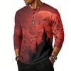 Men's Casual Halloween Printed Crew Neck Shoulder Three Quarter Sleeve Top with Button and Bat Pattern