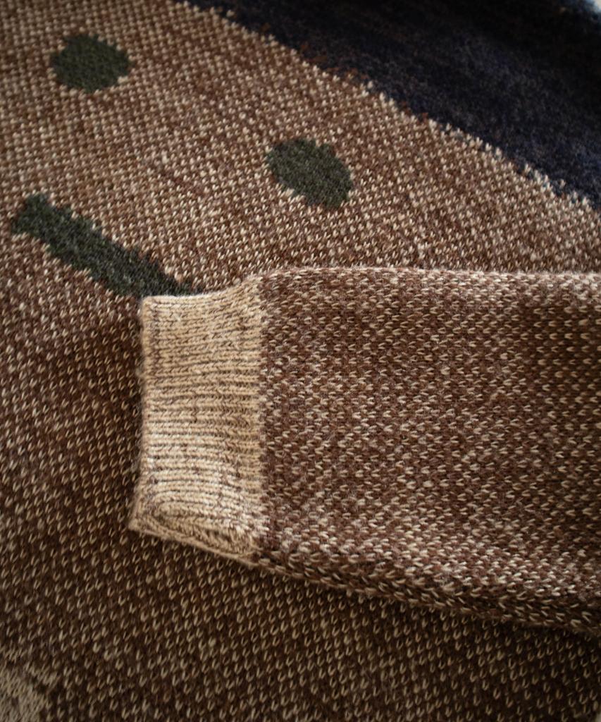 GROUNDWORK Square Man Turtleneck Knit Sweater / Navy Brown Mix