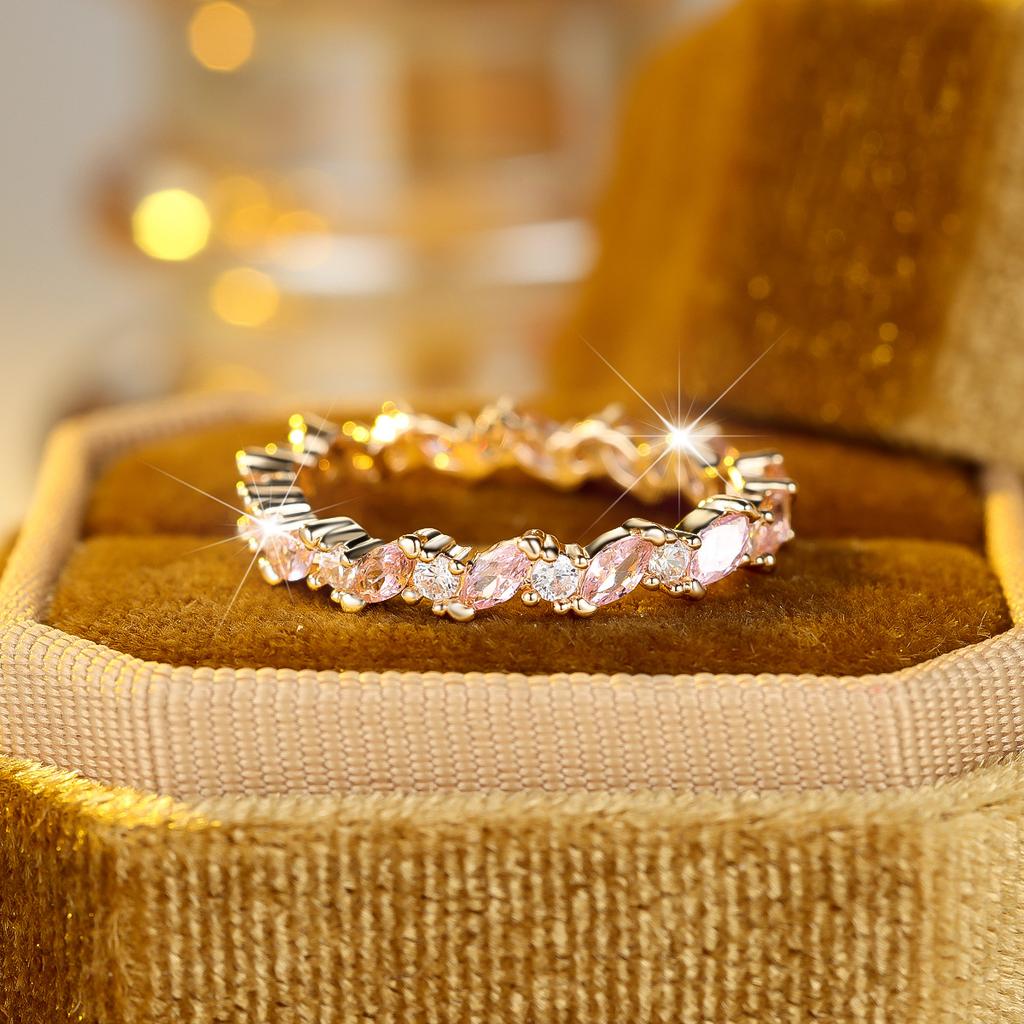 Cute Female White Pink Zircon Stone Ring Vintage Rose Gold Color Wedding Jewelry for Women