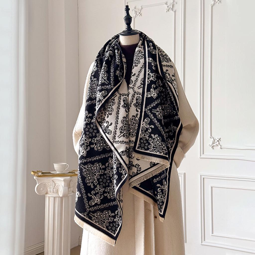 Luxury Brand Two-Sided Ethnic Style Scarf Imitation Cashmere Soft Warm Fringe Pashmina Shawl Winter Coldproof Windproof Blanket