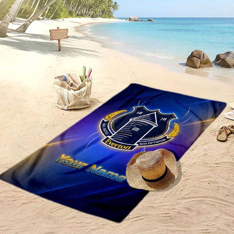 Everton FC Personalized Printed Beach Towel Soccer Logo Support Custom Name Text Absorbent Towel For Sport Travel Special Gift
