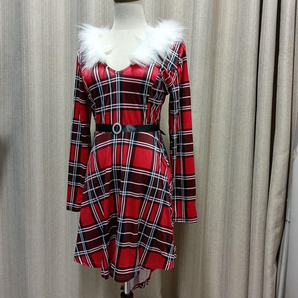 Women's Plush Flared Dress, Christmas Holiday A-Line Gown with Audrey Hepburn Style, High-Low Hem Long Sleeve Party Dress for Festive Season