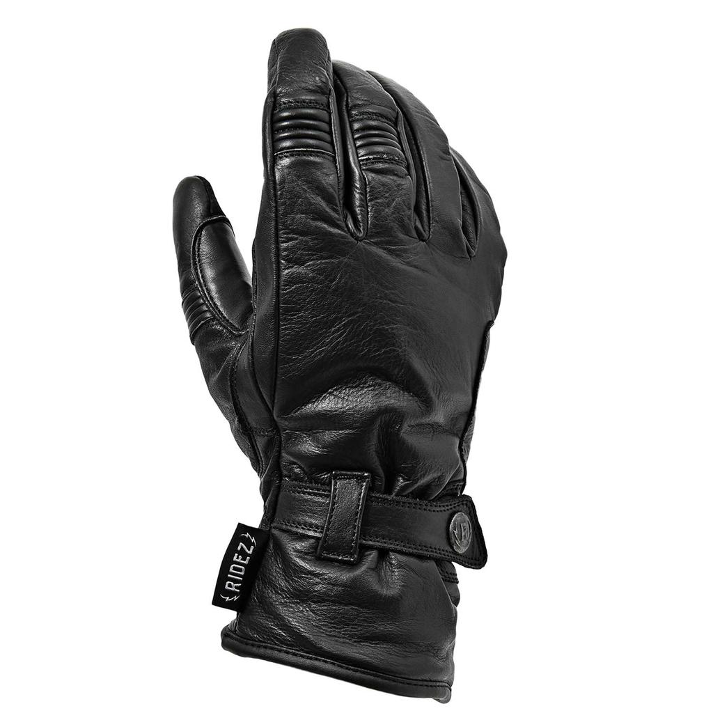 RIDEZ Winter Motorcycle Fleece and Genuine Cowhide Stylish American Long Smartphone Gloves, Leather, Style, Sleeve, Compatible, Black, RWG06-BK-XL
