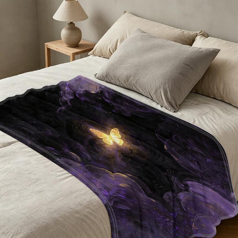 Thick Warm Flannel Blanket Starry Butterfly Design, Soft Cozy Throw for Home, Sofa, Guest Room, Christmas Halloween Decor