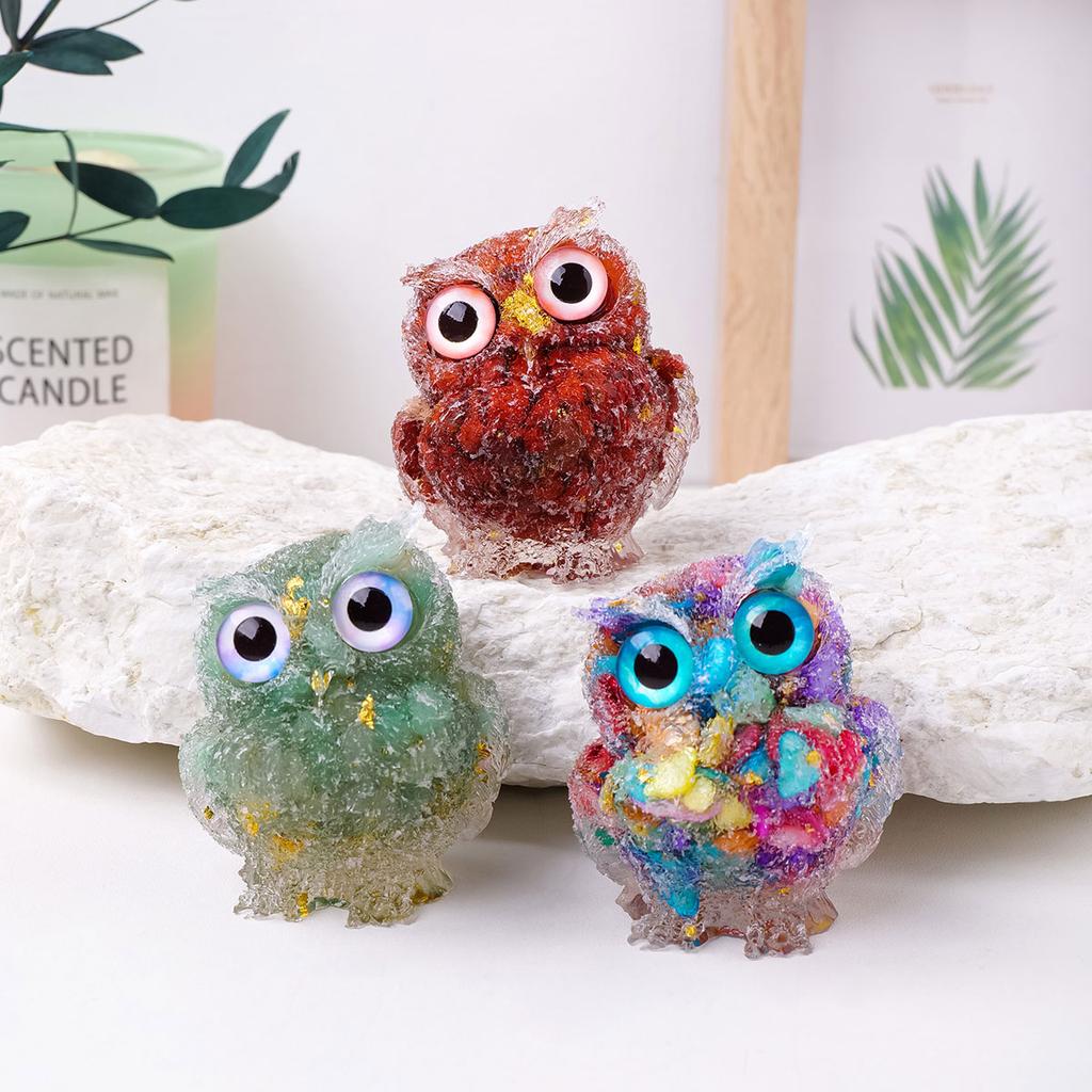 Crystal Amethyst Cute Animal Macadam Drip Glue Resin Owl Household Supplies Desktop Ornament