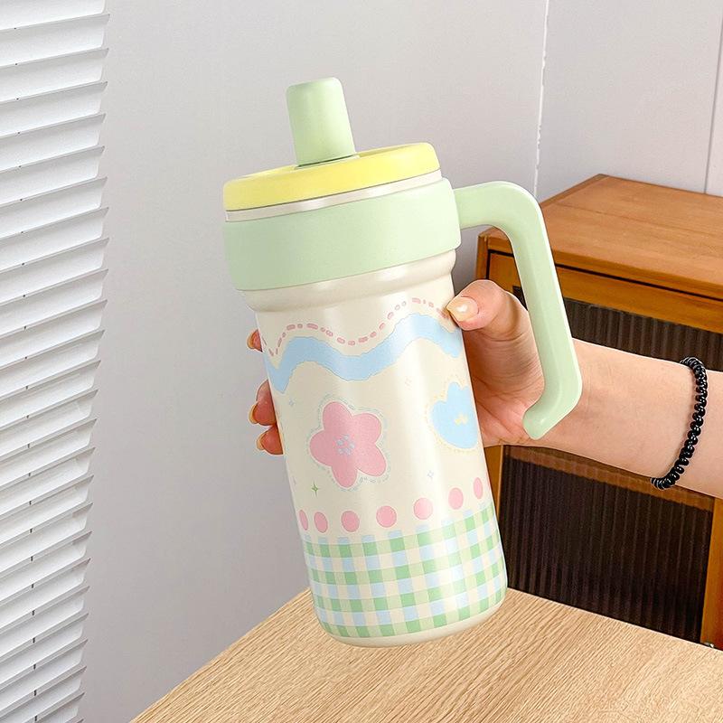 

Straw thermos cup large capacity girls high value cup large capacity cute water cup for students to go to school Single cup