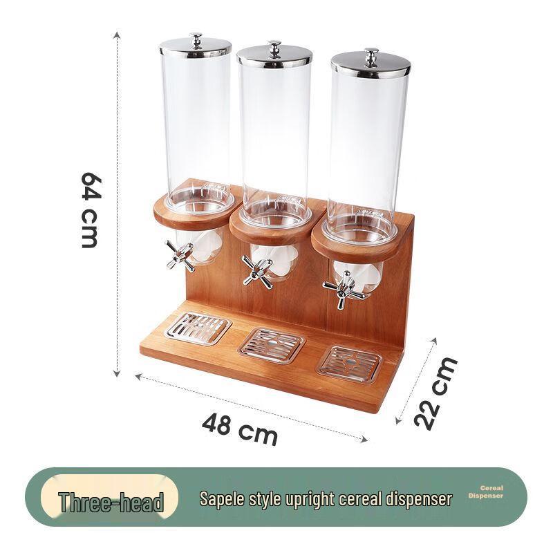 Triple Cereal & Grain Dispenser with Wooden Base