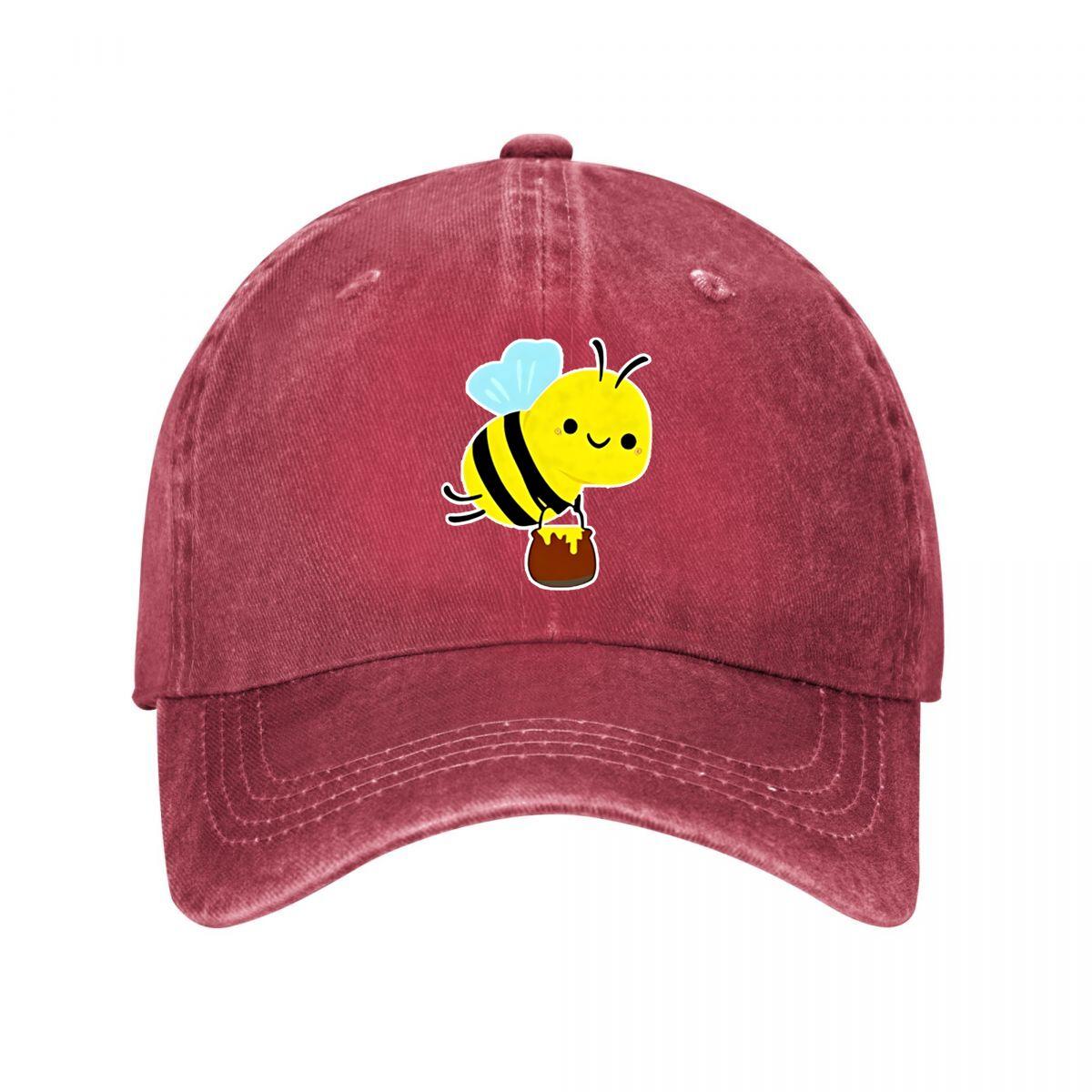 Cartoon Bee Baseball Cap  New Vintage Washed Cotton Baseball Cap Parent Kids Sun Hats Adjustable