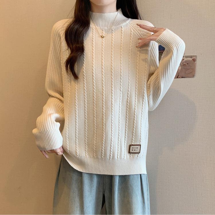 

Осенне-зимний женский свитер с полувысоким воротником, свободный повседневный пуловер, вязаный топ S бежевый