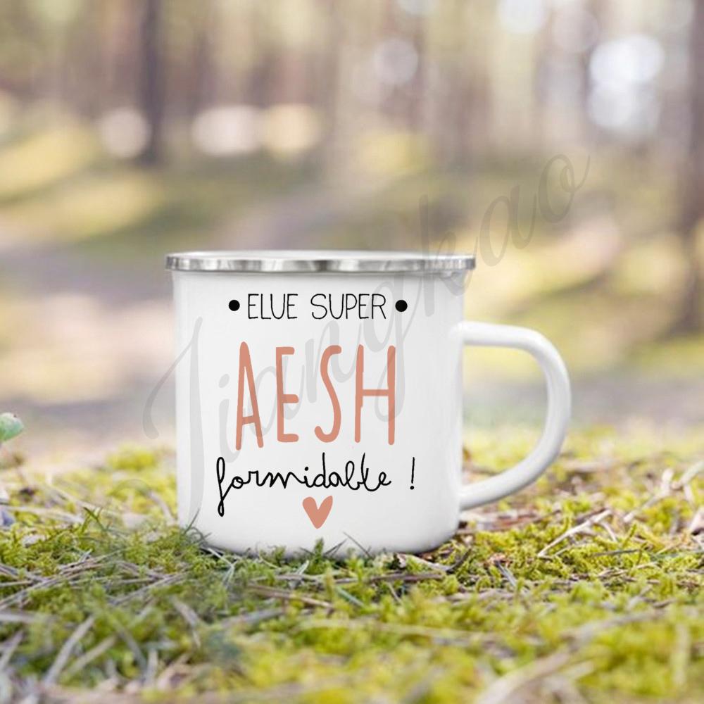 Merci Aesh French Printed Mug Creative Coffee Cups Drinks Enamel Cup Outdoor Camping Handle Drinkware Thanks Gifts for Teacher