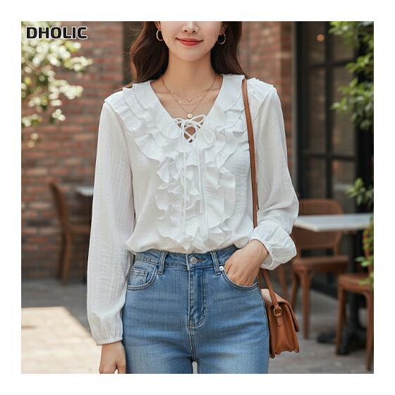 Women s Korean Fashion Tops Blouse Affordable Girly Feminine Office Mix and Match Date Spring Autumn D51B29