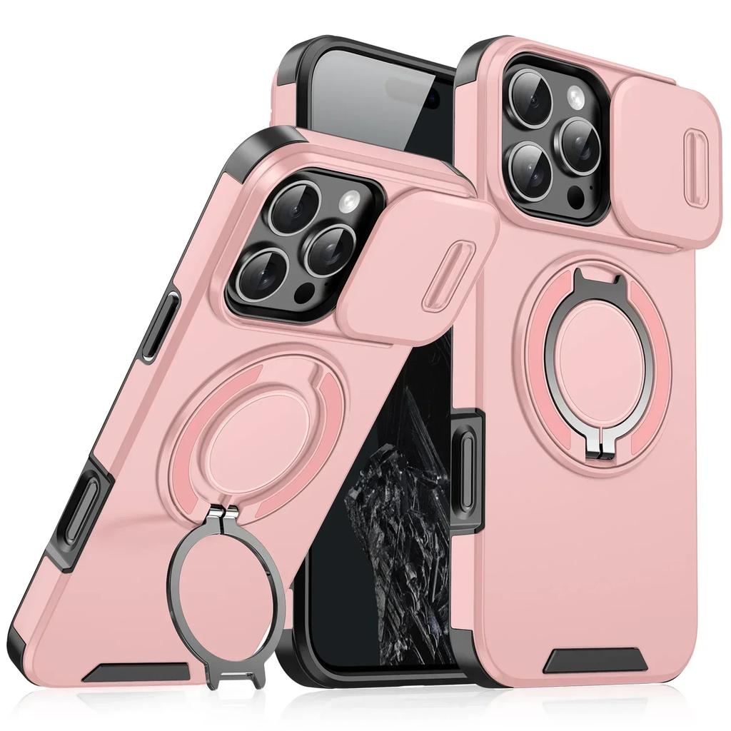 Luxury Heavy-Duty Rugged Armor Magnetic Bracket Case For iPhone 16 14 13 12 11 15 Pro Max Plus Slide Camera Protection PC Cover