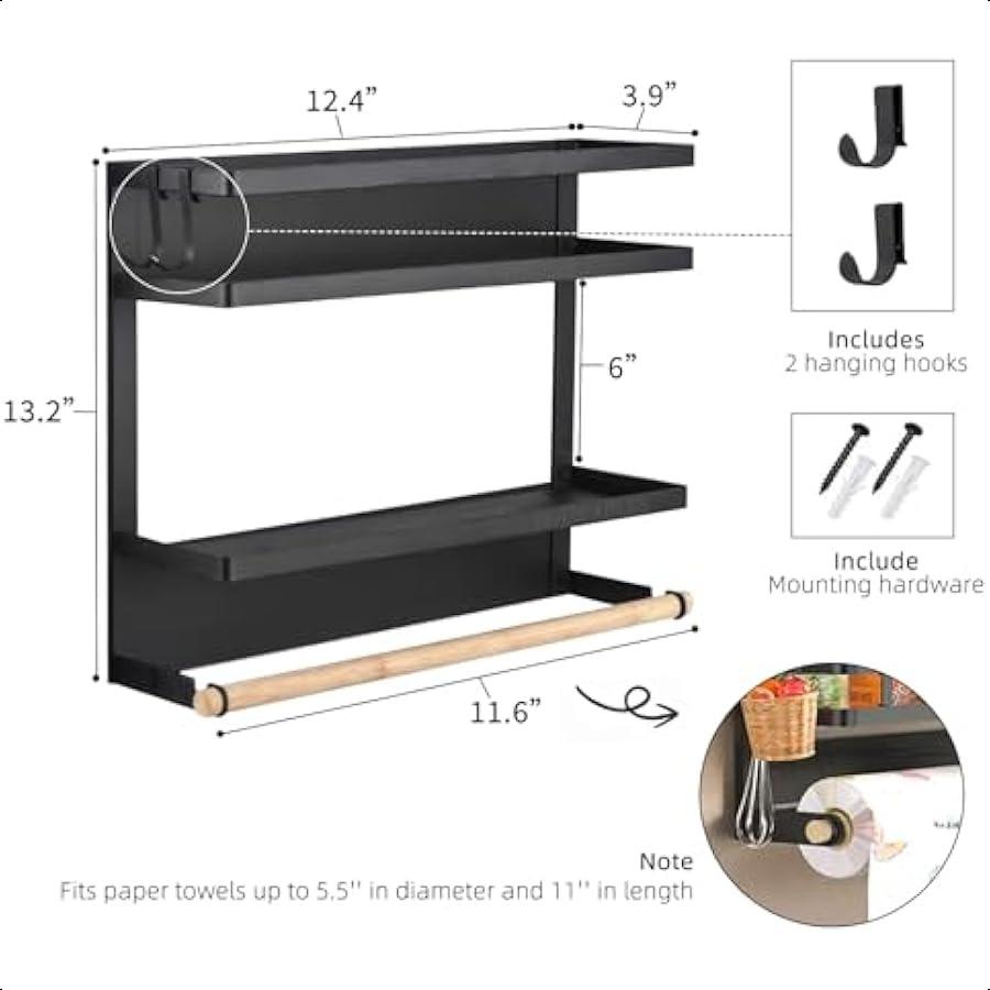 

Магнитная полка для специй для холодильника, кухонные органайзеры с держателем для бумажных полотенец для кухонного хранения, магнитная полка для холодильника W United States