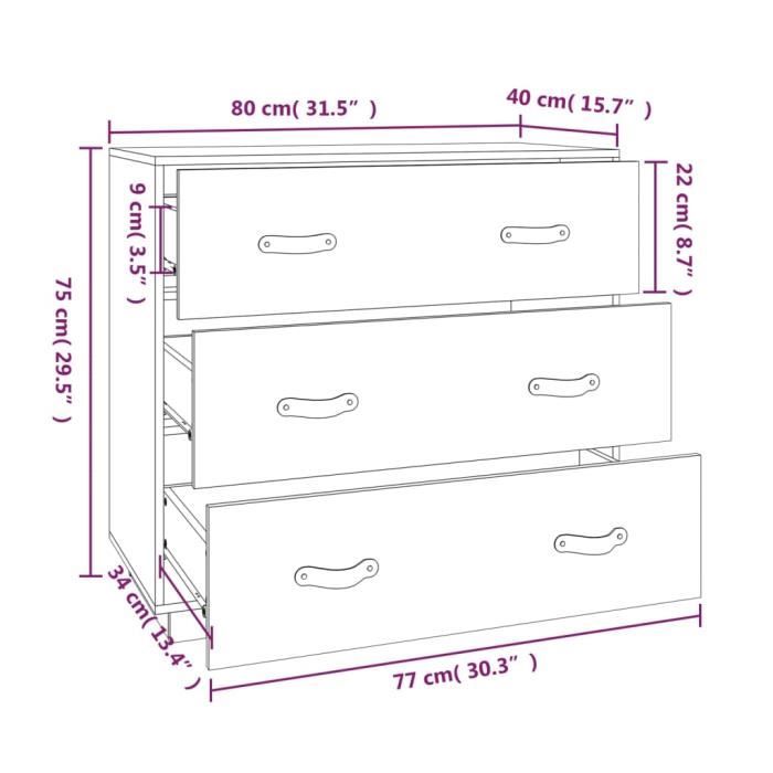 VidaXL Buffet Gris 80x40x75 cm Bois massif de pin 820109