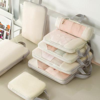 5pcs/set Compression Storage Bag Travel Mesh Surface Storage Bag Foldable Cube With Handle Clothes Organizer Travel Essential