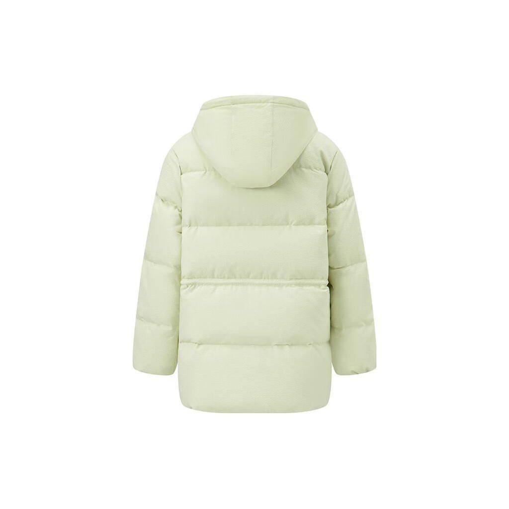 Li-Ning Sports Trend Series Solid Color Zip-Up Hooded Thickened Mid-Length Down Jacket Women Outerwear Jade-Green AYMT150-4