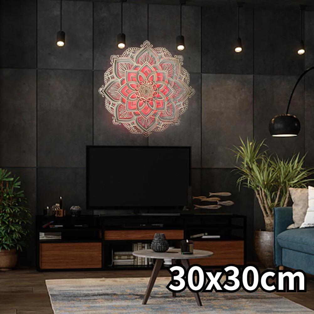 LED Nachtlicht Mandala Yoga Nachtlichter Raum Hintergrund Wand Holz Hängend Geschnitzt Blume Ornament Mehrschichtig