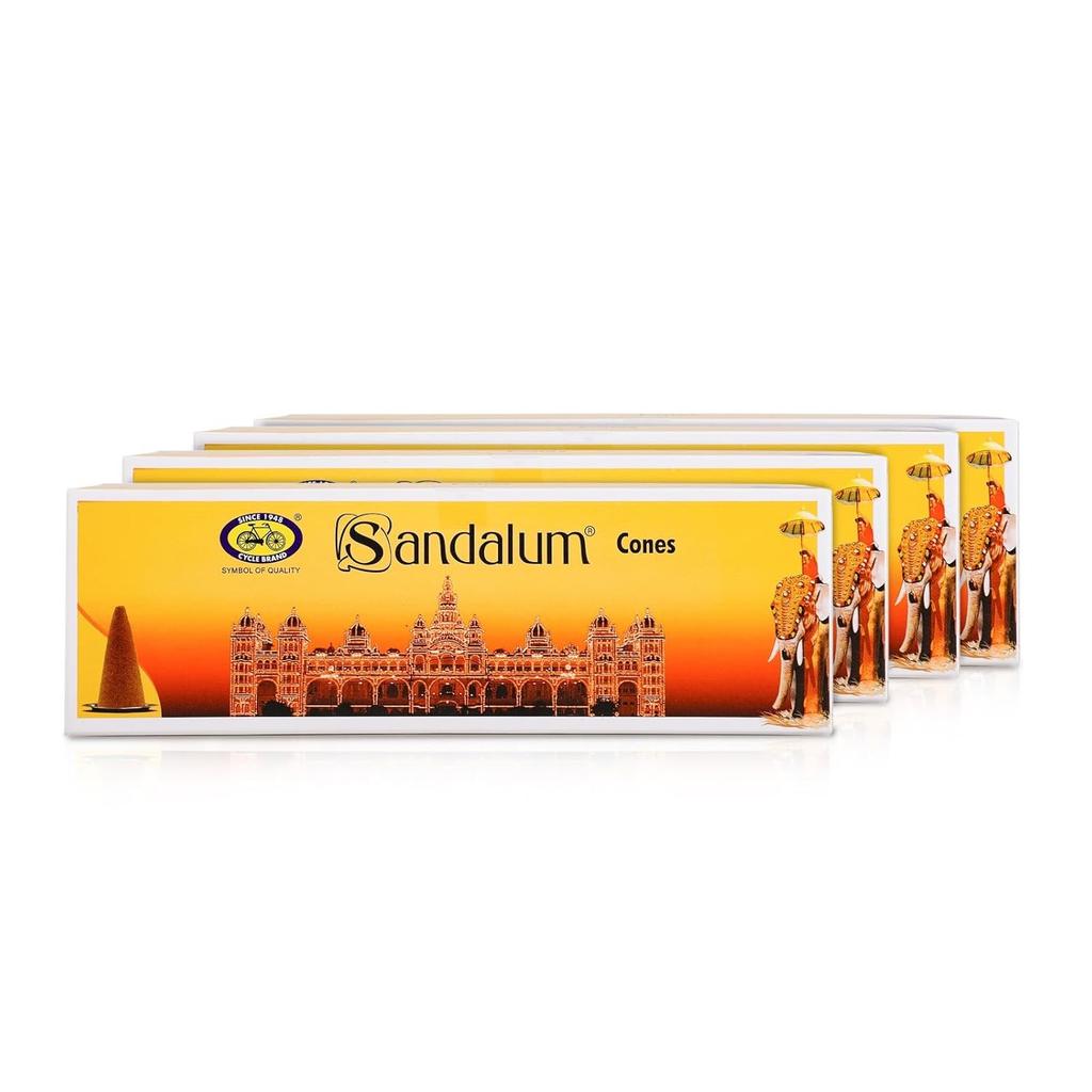 Cycle Pure Sandalum Incense Cones Combo Pack of 4, (256N, 64N per pack) Chandan Fragrance for Meditation, Rituals, Relaxation