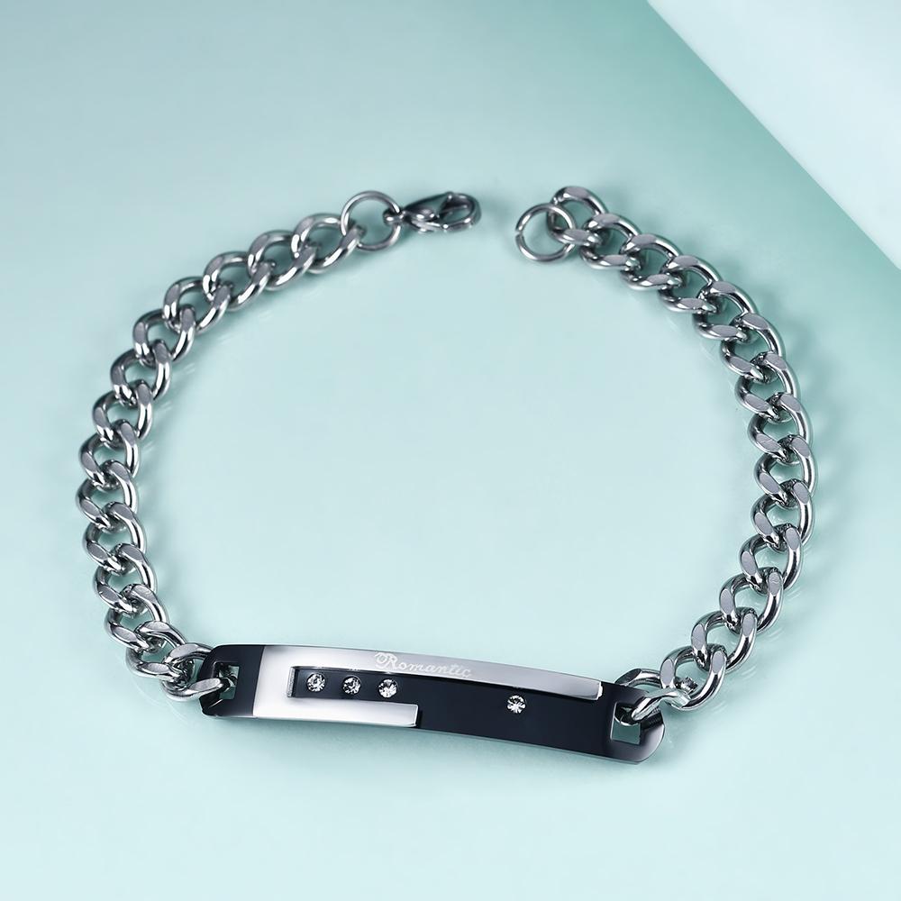 1pc Love Sweet Gift Stainless Steel Black/Rose Gold Color  Lovers Couple Crystal Bracelet Bangles for Man Woman