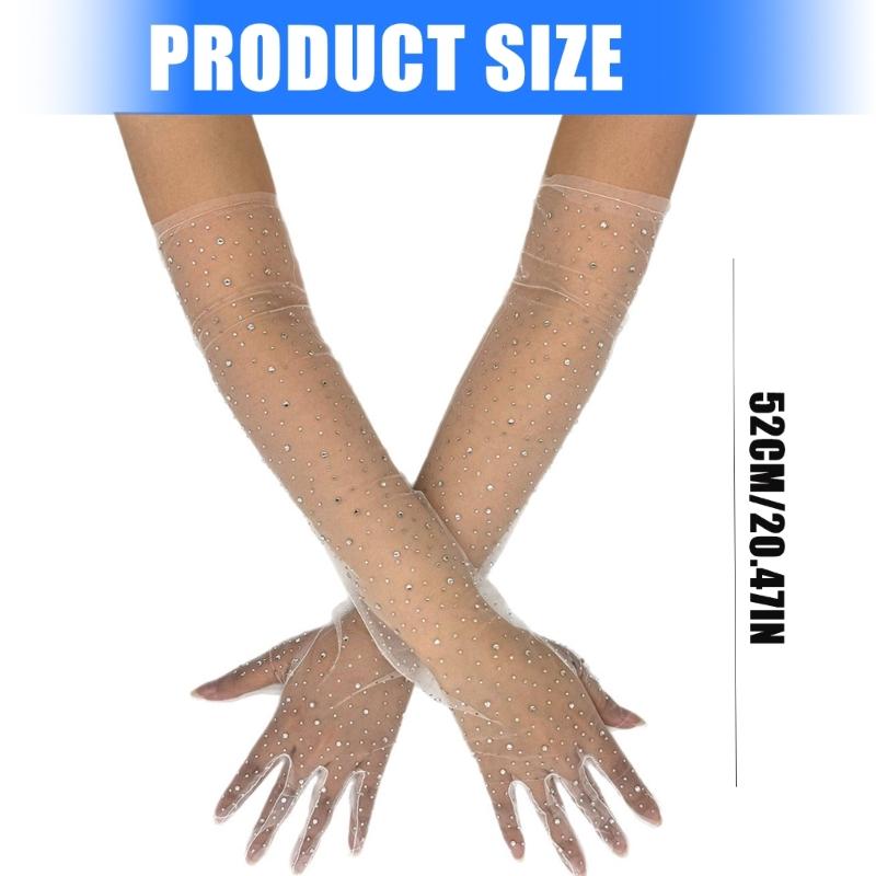 Elegant White Lace Gloves With Rhinestones Embellishments For Weddings Evening Event And Prom Occasion