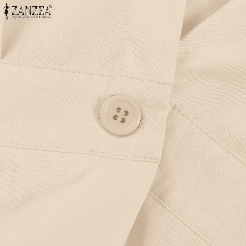 ZANZEA Frauen Casual Umlegekragen Langarm Lose Langes Kleid